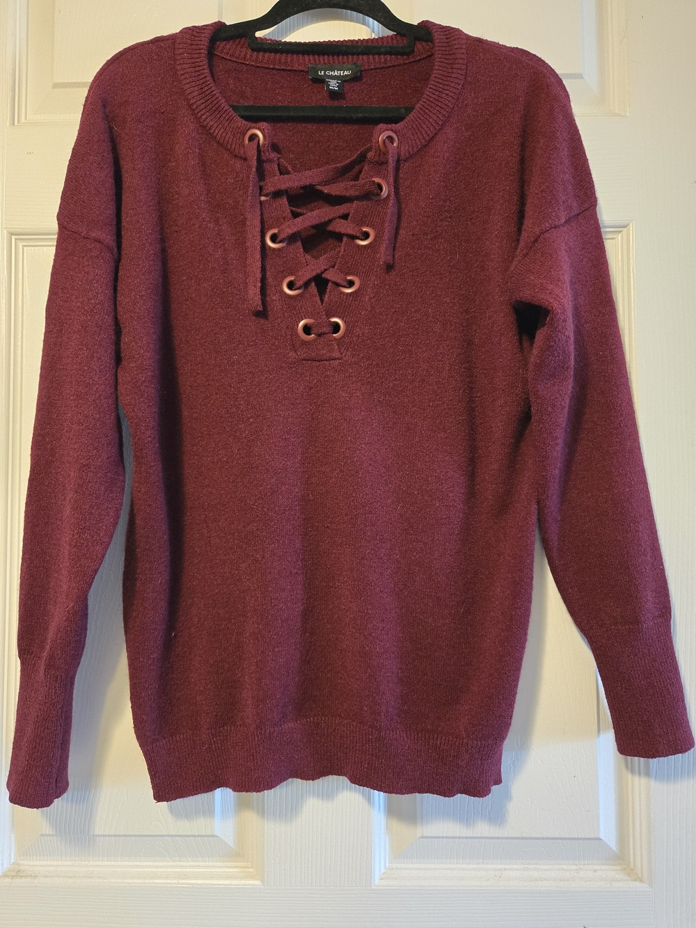 NEW M Lace-Up Crewneck Sweater - Burgundy